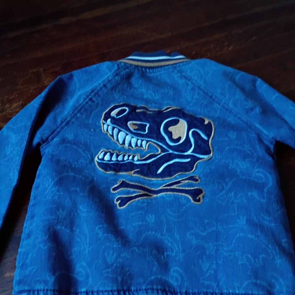 Epic Threads Legend Denim Bomber Jacket Boys 3T Blue Embroidered Dinosaur - Picture 7 of 10